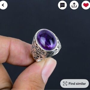 Intricate Silver Ring with  Natural Amethyst Stone 925 sterling silver